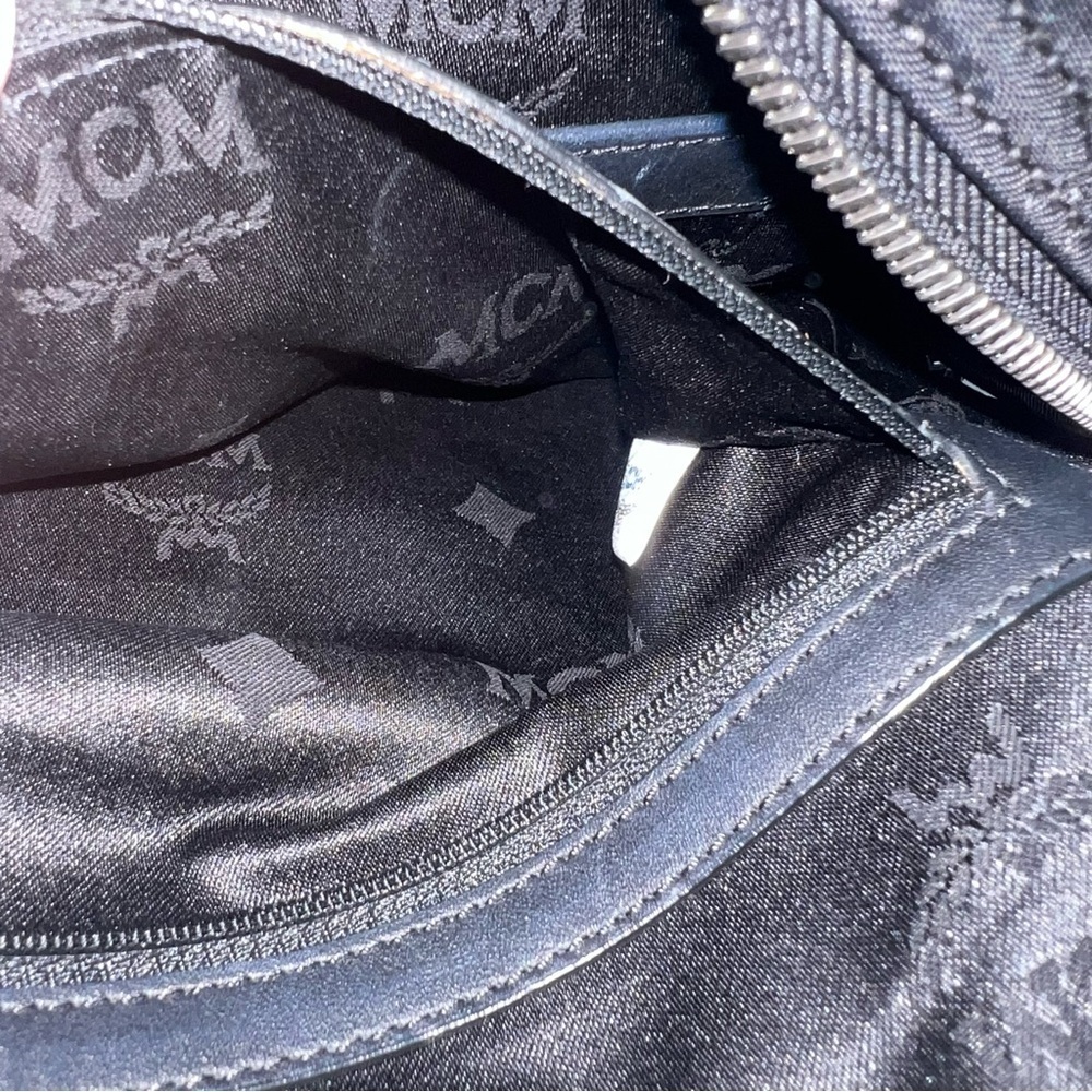 MCM Stark Backpack Black Nylon Logo Print Medium Unisex Designer Travel Bag - Picture 12 of 16